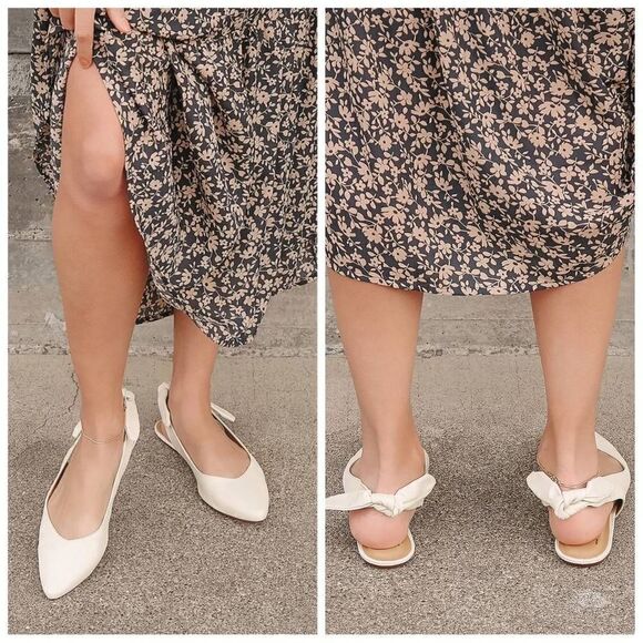 Lulus Houston Off White Nappa Leather Pointed Toe Slingback Flats Size 9 - Picture 2 of 12